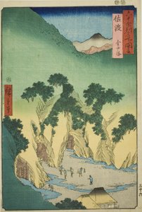 Sado Province: Gold Mines (Sado, Kinzan), från serien "Famous Places in the Sexty-odd Provinces (Rokujuyoshu meisho zue)" av Utagawa Hiroshige