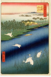 Sakasai Ferry, skylt 67 från serien One Hundred Famous Views of Edo, Edo Period, Ansei Era, 1857 (träblocktryck) av Utagawa Hiroshige