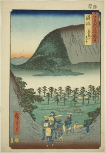 Sanuki-provinsen: Avlägsen utsikt över berget Zozu (Sanuki, Zozusan enbo), från serien "Famous Places in the Sexty-odd Provinces (Rokujuyoshu meisho zue)" av Utagawa Hiroshige