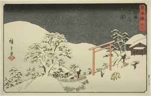 Seki—Nej. 48, från serien "Fifty-three Stations of the Tokaido (Tokaido gojusan tsugi)," även känd som Reisho Tokaido av Utagawa Hiroshige