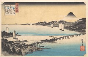Seta no Sekisho. Solnedgång, Seta. Biwasjön av Utagawa Hiroshige