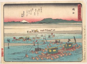 Shimada; Oigawa Shun-Gan, Ōi-flodens stränder av Utagawa Hiroshige