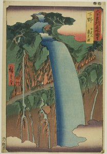 Shimotsuke-provinsen: Urami-vattenfallet i Nikko-berget (Shimotsuke, Nikkosan Urami no taki), från serien "Berömda platser i de sextiotalet provinserna (Rokujuyoshu meisho zue)" av Utagawa Hiroshige