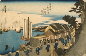 Shinagawa: Departure of a Daimy från serien 53 Stations of the Tokaido, 1831-4 (trätryck i färg)