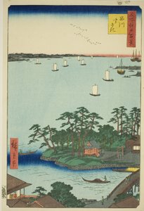 Shinagawa Susaki (Shinagawa Susaki), från serien "Ridge dre d fa net s views of Edo (One Hundred Famous Views of Edo)" av Utagawa Hiroshige