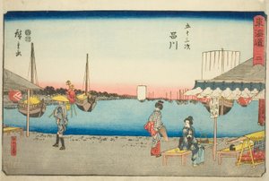 Shinagawa: Teahouses at Samegafuchi (Shinagawa, Samegafuchi no chaya)—Nr 2, från serien "Fifty-three Stations of the Tokaido (Tokaido gojusan tsugi)," även känd som Reisho Tokaido av Utagawa Hiroshige