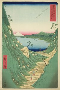 Shiojiri Pass i Shinano-provinsen (Shinano Shiojiri toge), från serien "Trettiosex utsikter över berget Fuji (Fuji sanjurokkei)" av Utagawa Hiroshige