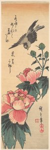 Sparv och hibiskus av Utagawa Hiroshige