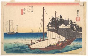 Station fyrtiotre: Kuwana, sju-ri-färjan vid hamnen, från Tokaidos femtiotre stationer av Utagawa Hiroshige