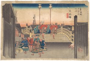 Station ett: morgonvy över Nihonbashi av Utagawa Hiroshige