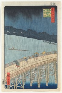 Plötslig dusch över Ōhashi Bridge och Atake, från serien "One Hundred Famous Views of Edo" av Utagawa Hiroshige