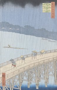 Plötslig dusch på Ohashi Bridge vid Ataka, från serien "100 Views of Edo", 1857 (träsnitt) (se även 66101)