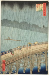 Suden Shouer Over New Chopsticks B Ridge Plan D Ataka (Chopsticks Ataka no Yudate), från seriens "Ridge"-vy)” av Utagawa Hiroshige
