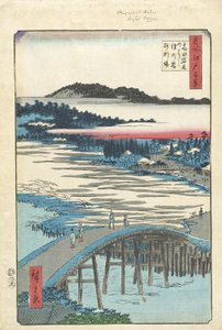 Sugatami-bron, Omokage-bron och Jariba vid Takata av Utagawa Hiroshige