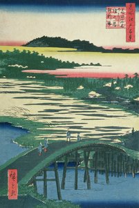 Sugatami Bridge, Omokage Bridge och Jariba vid Takata, från serien "One Hundred Famous Views of Edo", 1857 (träblock i färg)