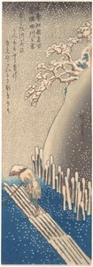 Sumidafloden i snö, ur serien "Berömda platser i Edo under de fyra årstiderna" av Utagawa Hiroshige