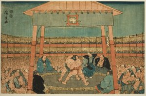 Sumo Match in the Precints of the Ekoin Temple (Ekoin keidai sumo no zu), från serien "Ryogoku in the Eastern Capital (Toto Ryogoku)" av Utagawa Hiroshige