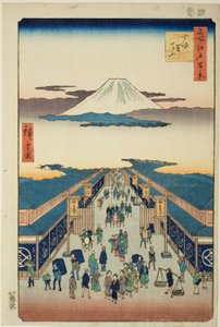 Skrivet av Suruga, från serien "Ridge dre d fa net s view ws of Edo (One Hundred Famous Views of Edo)" av Utagawa Hiroshige