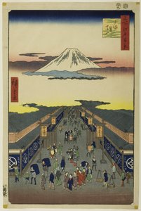 Surugacho, från serien "Hundra berömda vyer av Edo (Meisho Edo hyakkei)" av Utagawa Hiroshige