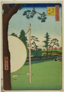 Takata Riding Grounds (Takata no baba), från serien "Hundra berömda vyer över Edo (Meisho Edo hyakkei)" av Utagawa Hiroshige