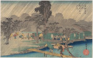 Tehus på Tadasuflodens strand i en regnskur av Utagawa Hiroshige