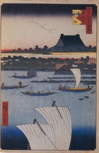 Teppozu och Tsukiji Monzeki-templet Hundra berömda utsikter över Edo, 1856-1858 av Utagawa Hiroshige