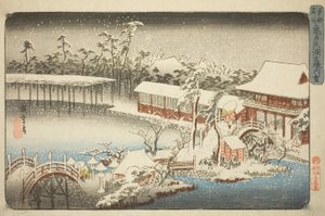 The Compound of the Tenman Shrine at Kameido in the Snow (Kameido Tenmangu keidai no yuki), från serien "Famous Places in the Eastern Capital (Toto meisho)" av Utagawa Hiroshige