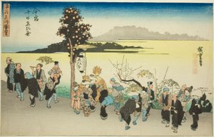 Ebisu-festivalen den tionde dagen i första månaden på Imamiya (Imamiya Toka Ebisu), från serien "Famous Views of Osaka (Naniwa meisho zue)" av Utagawa Hiroshige