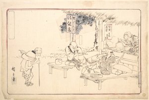De berömda skämtarna Yajirobei på en vägkrog av Utagawa Hiroshige
