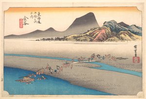 Ōi-flodens avlägsna strand vid Kanaya av Utagawa Hiroshige