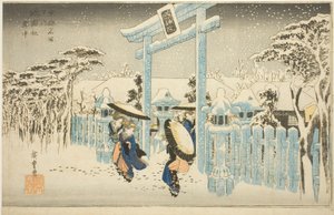 The Gion Temple in Snow (Gionsha setchu), från serien "Famous Places in Kyoto (Kyoto meisho no uchi)" av Utagawa Hiroshige