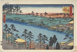 Kumanohelgedomen och dammen vid de tolv helgedomarna i Tsunohazu i Yotsuya av Utagawa Hiroshige