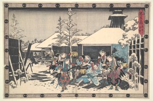The Loyal League of Forty-seven R?nin (Ch?shingura), Akt XI, nr 3: Nattattacken Moronao greps av Ronin av Utagawa Hiroshige