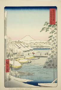 Flodstranden vid Sukiya i den östra huvudstaden (Toto Sukiyagashi), från serien "Trettiosex utsikter över berget Fuji (Fuji sanjurokkei)" av Utagawa Hiroshige