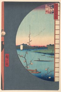 Lunden vid Suijin-templet, Uchikawa och byn Sekiya av Utagawa Hiroshige
