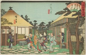 Te Tagawa och andra uranmedlemmar F-teorin om Daionji (framför Daionji, Tagawaya), från serien "Fanät mindre annat uran från Edo (Edo gamla namnrevisionsserie)" av Utagawa Hiroshige
