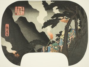 Att resa på natten i Hakone-bergen på gränsen mellan Izu- och Sagamiprovinserna (Zuso Hakone-yama yako no zu), från serien "Kända platser i de olika provinserna (Shokoku meisho)" av Utagawa Hiroshige
