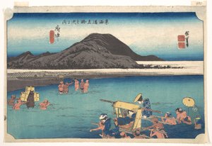 Resande vadar över Abe-floden vid Fuchu av Utagawa Hiroshige