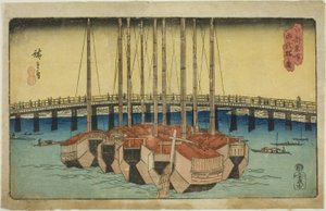 Vy över Eitai Bridge (ritning av Eitai Bridge), från tee-serien "Fa network s Pa back s member Edo (sak berömd plats)" av Utagawa Hiroshige