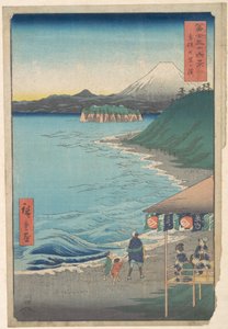 Utsikt över Fujiberget från Sju-ri-stranden i Sagami-provinsen (Sōshū: Shichi-ri ga hama), ur serien Trettiosex vyer över Fujiberget (Fugaku sanjūrokkei) av Utagawa Hiroshige