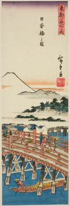 Utsikt över Nihon-bron (Nihonbashi no zu), från serien "Famous Places in the Eastern Capital (Toto meisho no uchi)" av Utagawa Hiroshige