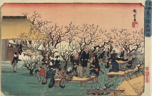 Vy över plommonträdgården i Kameido, 1832-1834