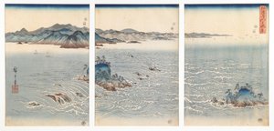Vy över virvlarna vid Awa, ur en obetitlad serie om tre triptyker av Utagawa Hiroshige