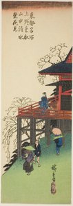 Se Cherry Blossoms från Kiyomizu Hall på Toeizan i Ueno (Ueno Toeizan chu Kiyomizudo no hanami), från serien "Famous Views of the Eastern Capital (Toto meisho)" av Utagawa Hiroshige