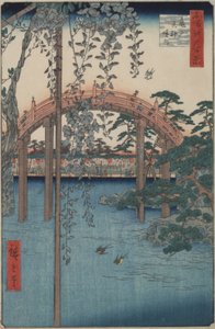 Wisteria vid Kameido Tenjin Shrine från serien One Hundred Famous Views of Edo av Utagawa Hiroshige