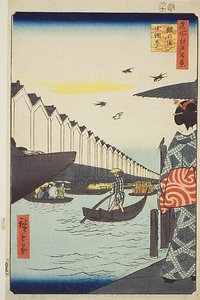 Yoroi Ferry, Koami-cho (Yoroi no watashi Koami-cho), nr 46 från serien "Hundra berömda vyer över Edo (Meisho Edo hyakkei)" av Utagawa Hiroshige