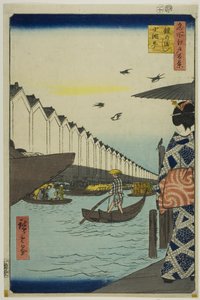 Yoroi Ferry, Koami-cho (Yoroi no watashi Koami-cho), från serien "Hundra berömda vyer av Edo (Meisho Edo hyakkei)" av Utagawa Hiroshige