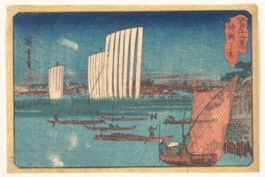 Tolv vyer över Edo: vy över Nakasu av Utagawa Hiroshige