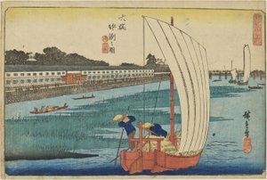 ”Sandbank vid Ōhashi” ur serien ”Enastående vyer över Edo” av Utagawa Hiroshige