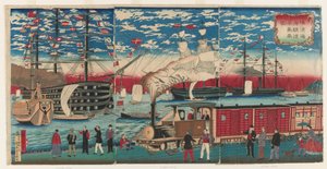 Bild på ett lok längs Yokohama Waterfront, Yokohama, Edo-perioden
